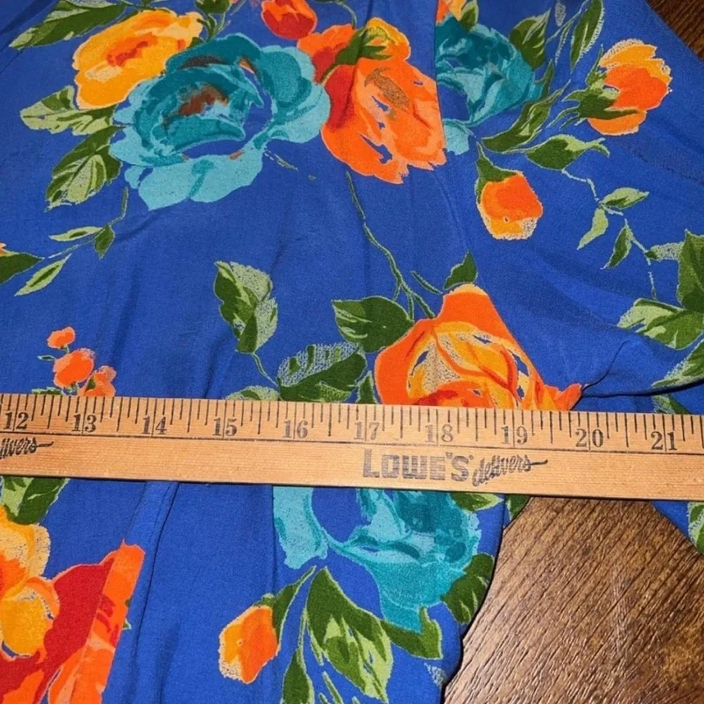 Vintage Blue Tropical Floral Boho Retro Button Up Short Sleeve Tunic Top Size M - Picture 12 of 13